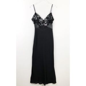 Victoria’s Secret Silk Lace Maxi Slip Dress Black